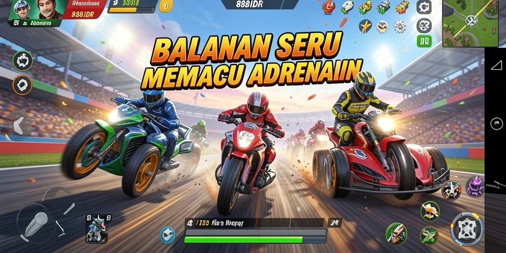 Tampilan gameplay balapan yang menegangkan di 888IDR.
