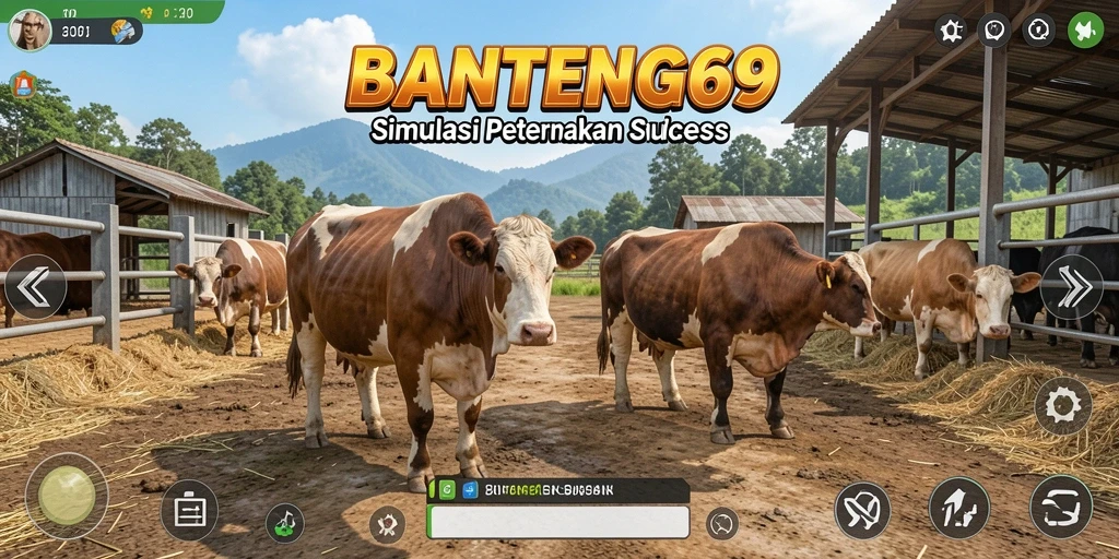 Screenshot gameplay BANTENG69 menunjukkan peternakan yang berkembang pesat.