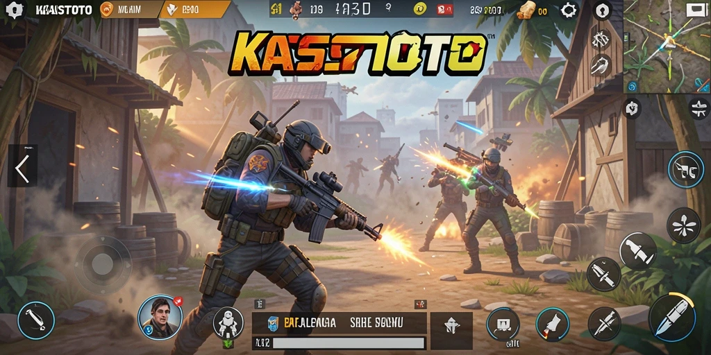 Screenshot gameplay KASTOTO menampilkan momen pertempuran dramatis di arena Battle Royale.