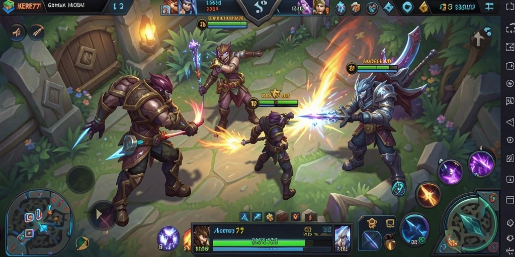 Tampilan gameplay KEREN77 menampilkan pertarungan MOBA yang mendebarkan.