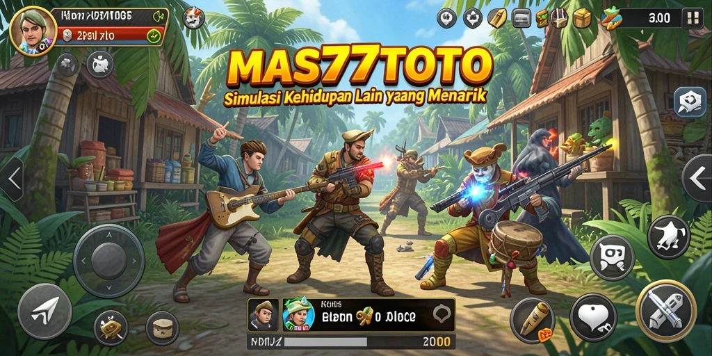 Tampilan utama gameplay MAS77TOTO dengan karakter berinteraksi di lingkungan virtual.