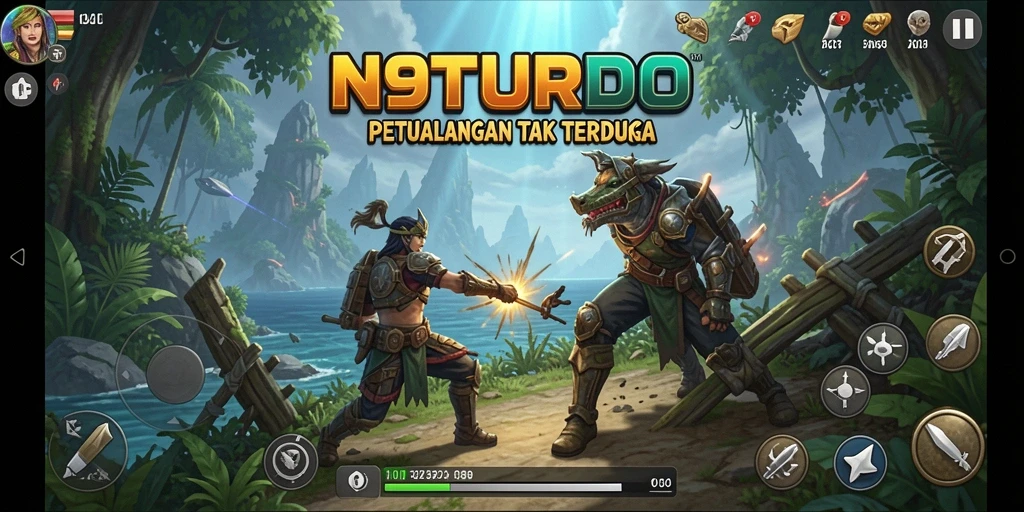 Screenshot gameplay N9TURBO menampilkan petualangan mendebarkan di dunia fantastis.