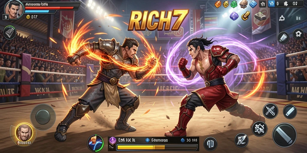 Screenshot RICH7 menampilkan aksi pertarungan yang intens dan seru.