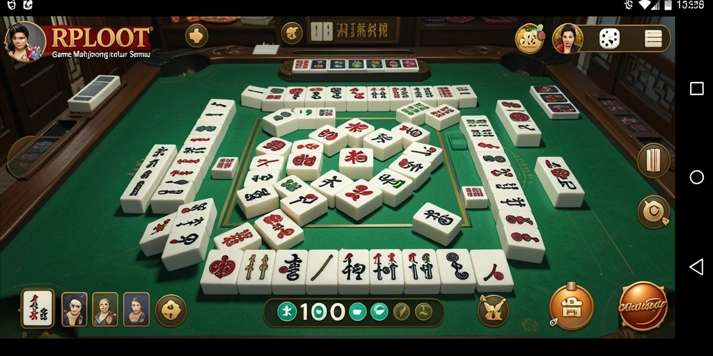 Tampilan menarik dari gameplay Mahjong di RPLOOT dengan karakter lucu.