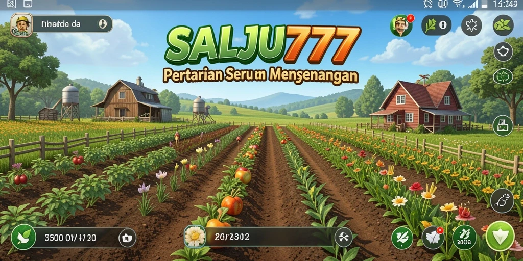 Tampilan gameplay SALJU777 dengan aktivitas bertani yang seru.